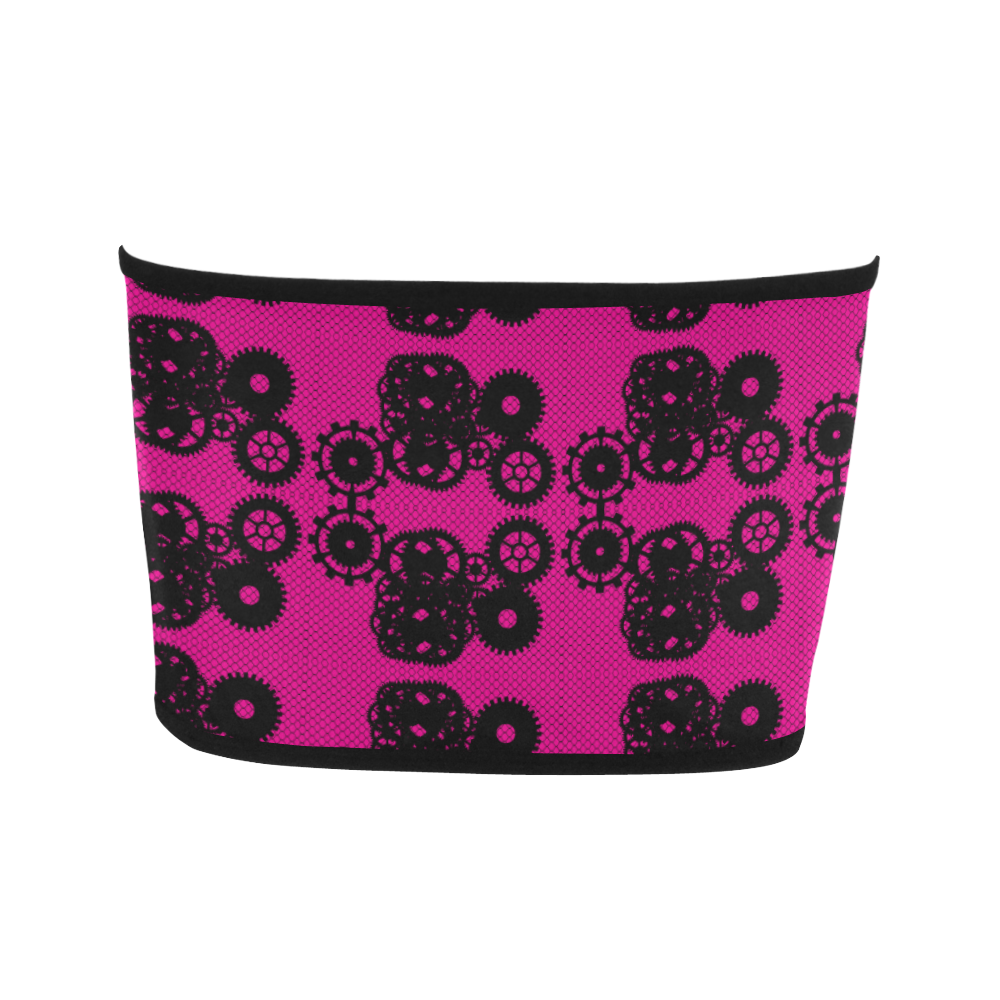 Steampunk Lace With Gears Pink Bandeau Top
