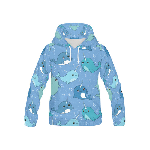 Cute Narwhal Pattern All Over Print Hoodie for Kid (USA Size) (Model H13)