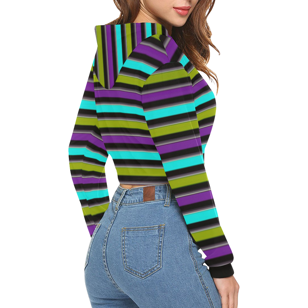 retro stripe 1 All Over Print Crop Hoodie for Women (Model H22)