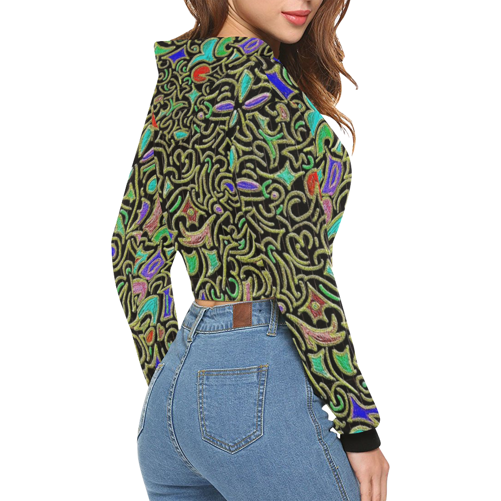 swirl retro doodle abstract All Over Print Crop Hoodie for Women (Model H22)