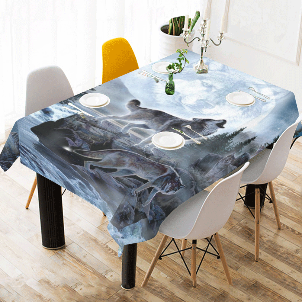 Spirit Of The Wolf Cotton Linen Tablecloth 60" x 90"