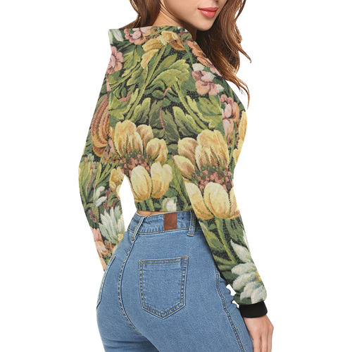 comfy vintage floral All Over Print Crop Hoodie for Women (Model H22)
