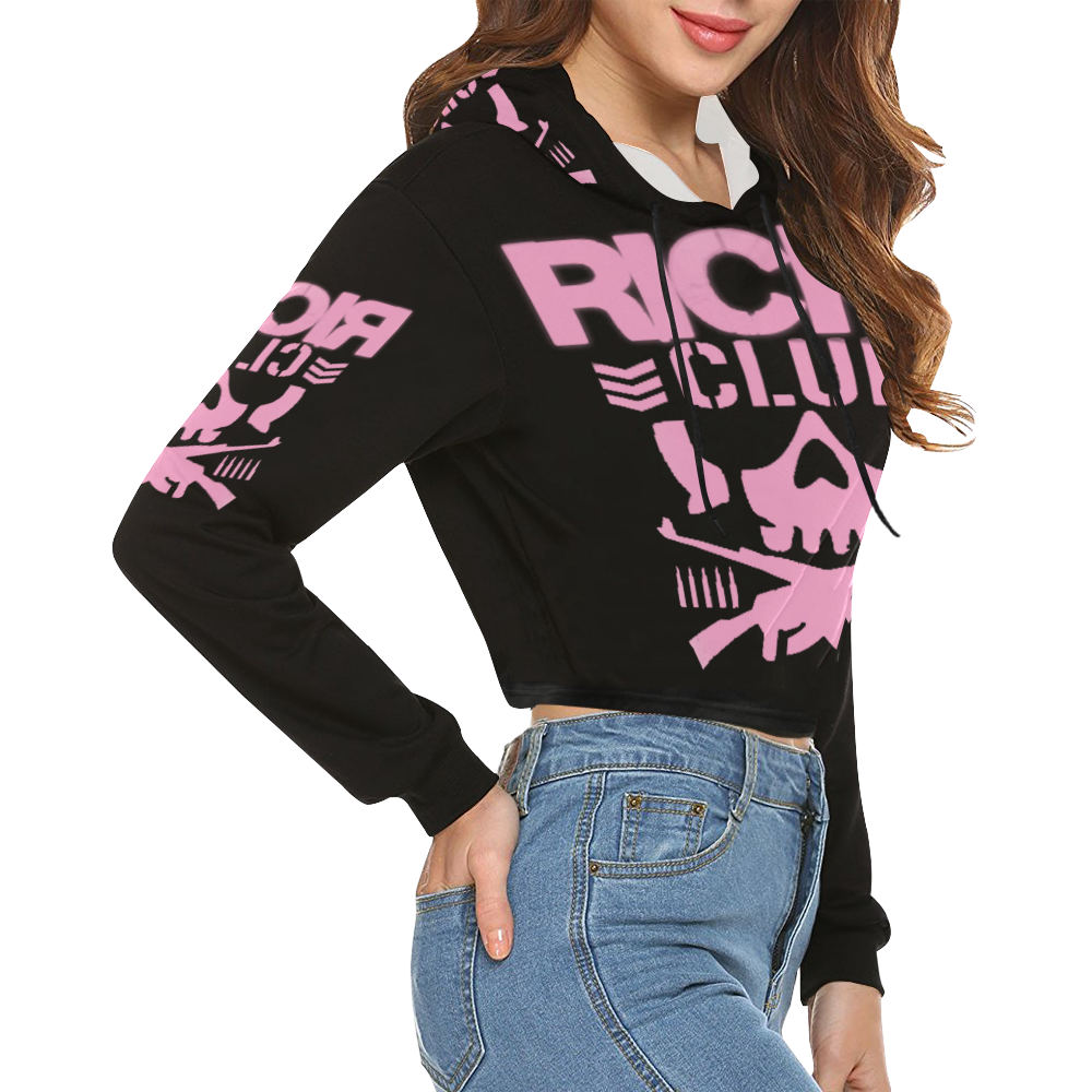 Ricks club pink crop hoodie All Over Print Crop Hoodie for Women (Model H22)