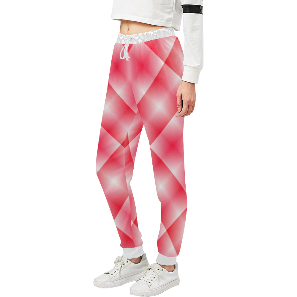 Pink and White Tartan Plaid Unisex All Over Print Sweatpants (Model L11)