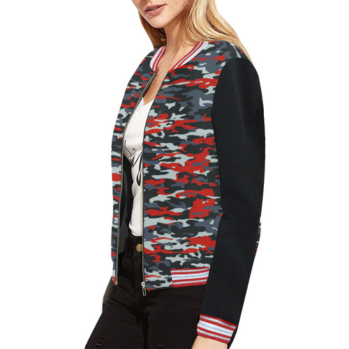 Camo All Over Print Bomber Jacket for Women (Model H21)