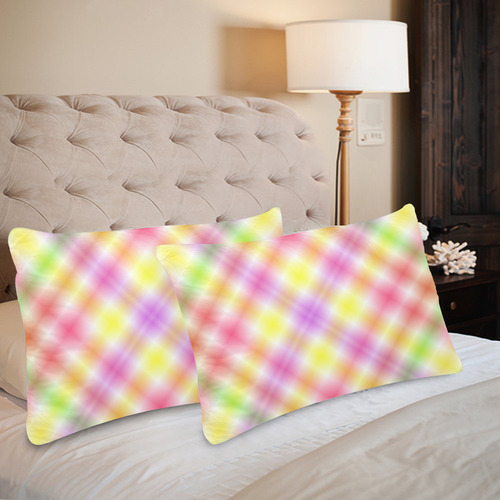 Multicolored Pastel Rainbow Tartan Plaid Custom Pillow Case 20"x 30" (One Side) (Set of 2)