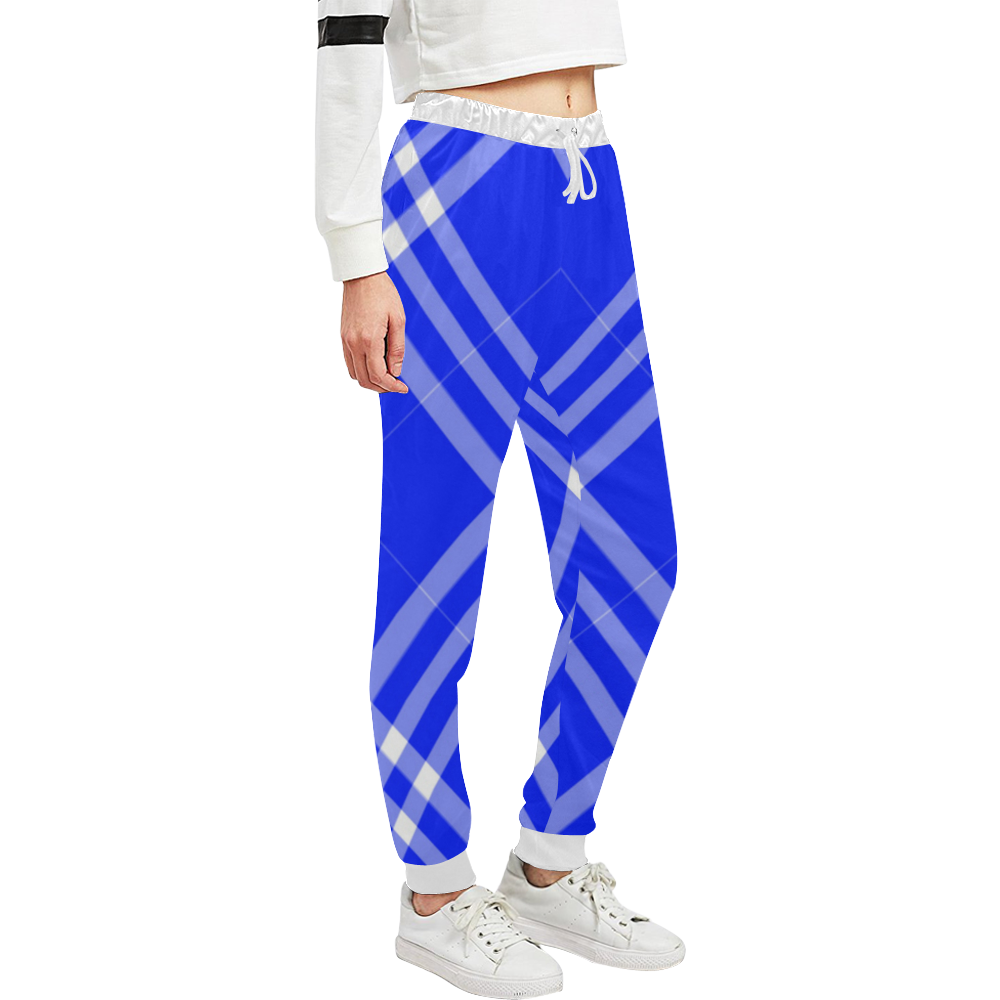 Blue and White Tartan Plaid Unisex All Over Print Sweatpants (Model L11)