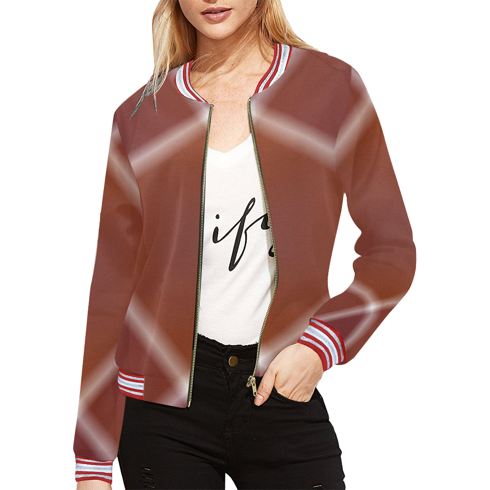 Brown and White Tartan Plaid All Over Print Bomber Jacket for Women (Model H21)