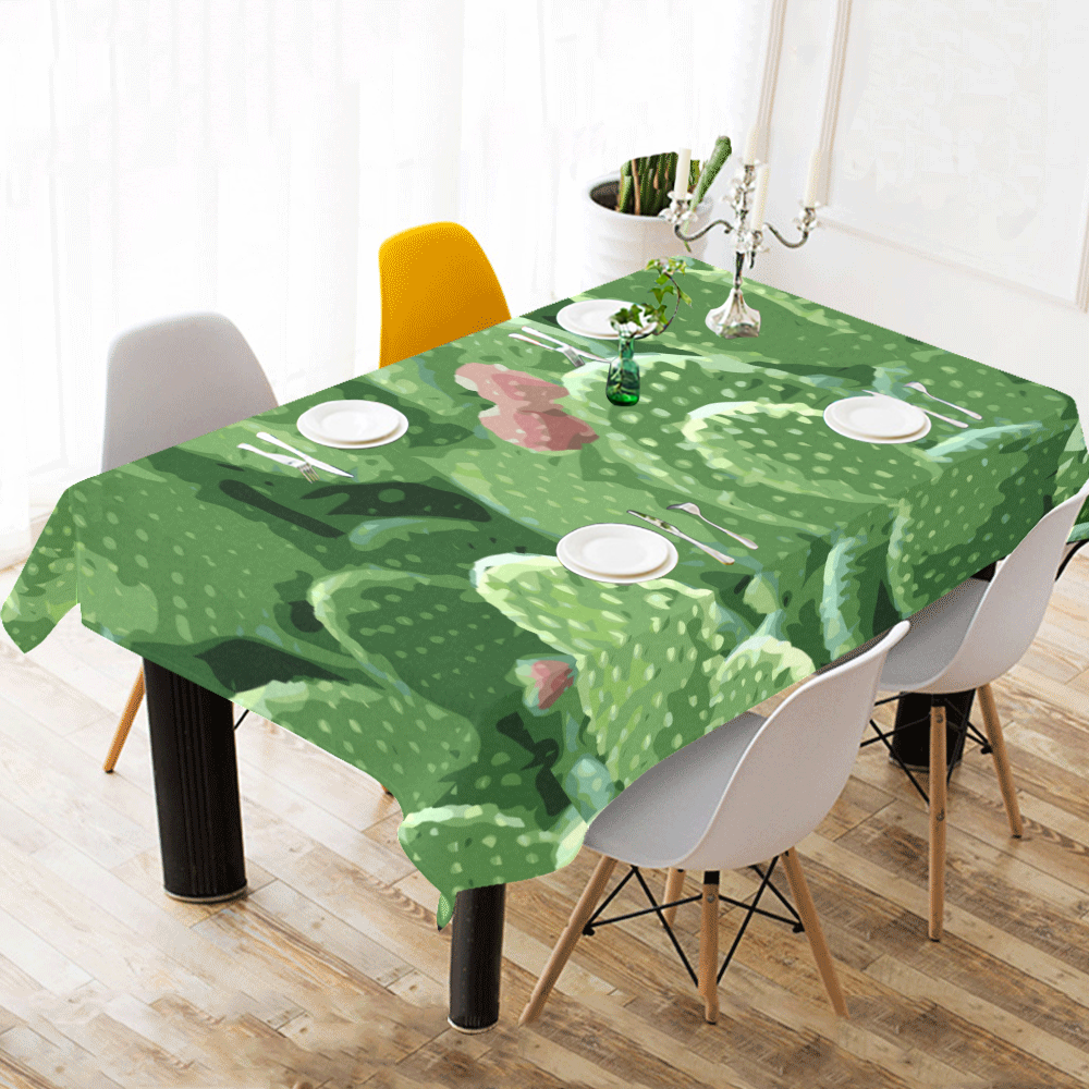 Pricky Pear Cactus With Fruit Cotton Linen Tablecloth 60"x 104"
