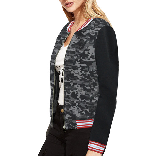 Camo Gray All Over Print Bomber Jacket for Women (Model H21)