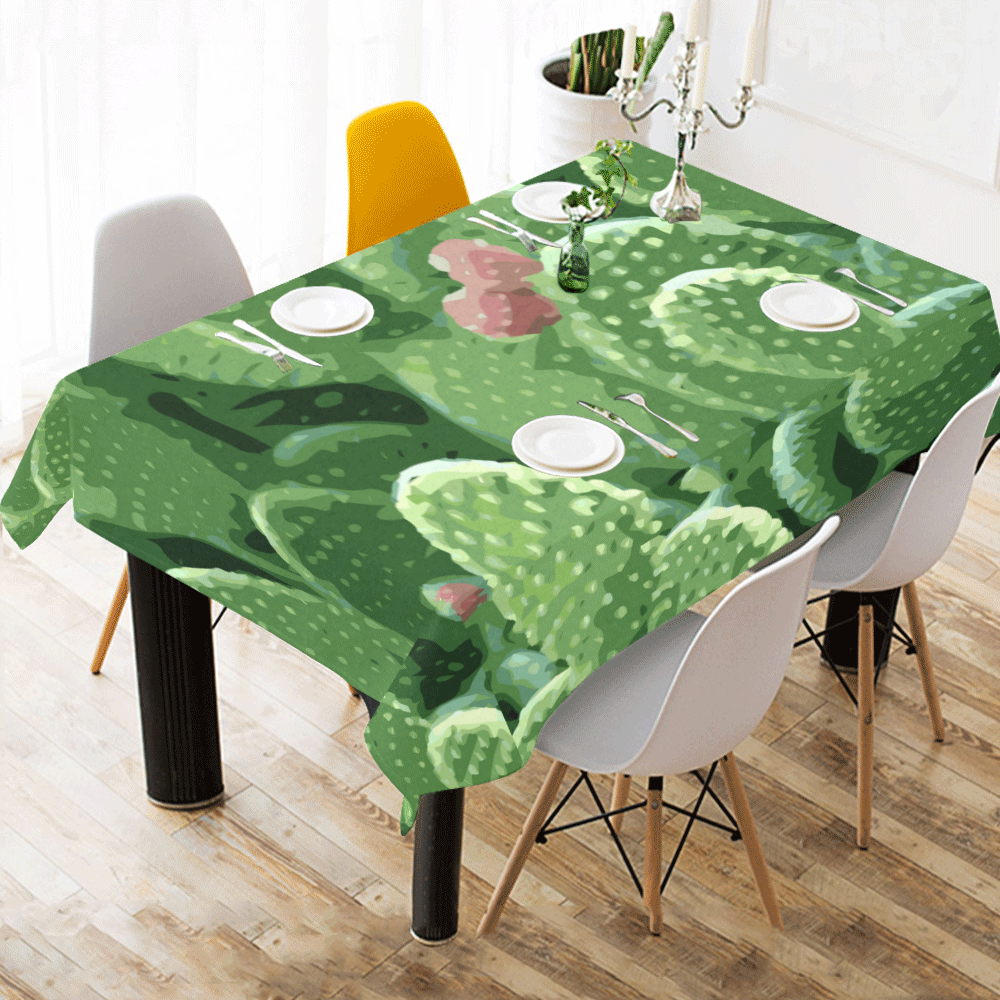 Pricky Pear Cactus With Fruit Cotton Linen Tablecloth 60"x 84"
