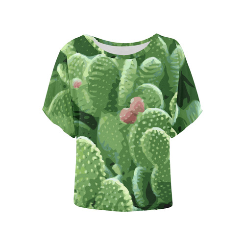 Pricky Pear Cactus With Fruit Women's Batwing-Sleeved Blouse T shirt (Model T44)