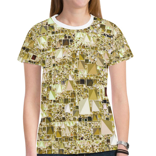 Modern Geo Fun,golden by JamColors New All Over Print T-shirt for Women (Model T45)