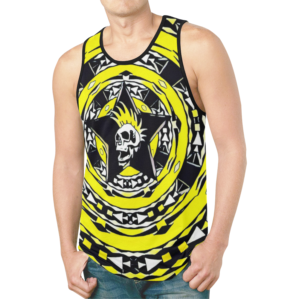 Black and Yellow Tribal Skull New All Over Print Tank Top for Men (Model T46)