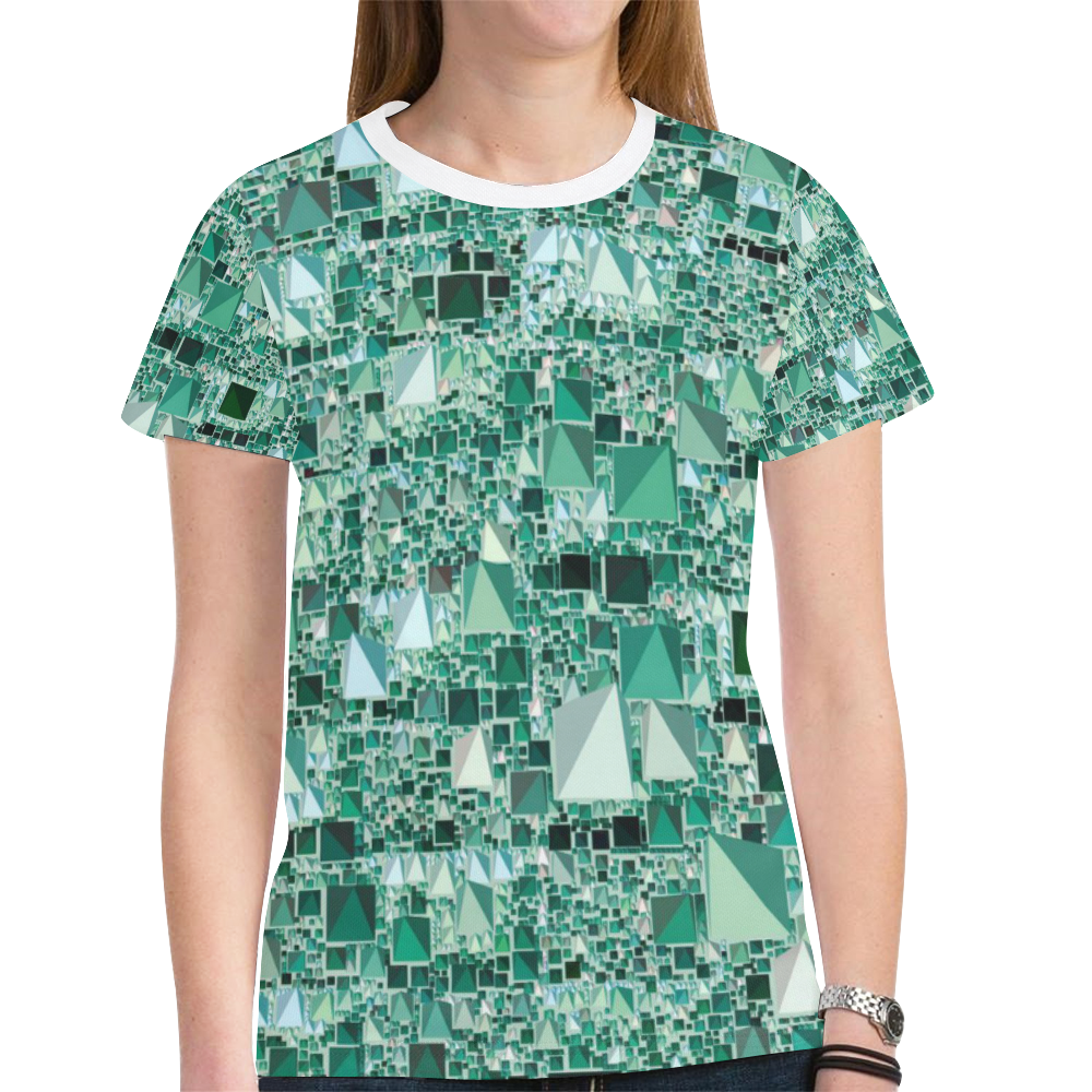 Modern Geo Fun, teal by JamColors New All Over Print T-shirt for Women (Model T45)