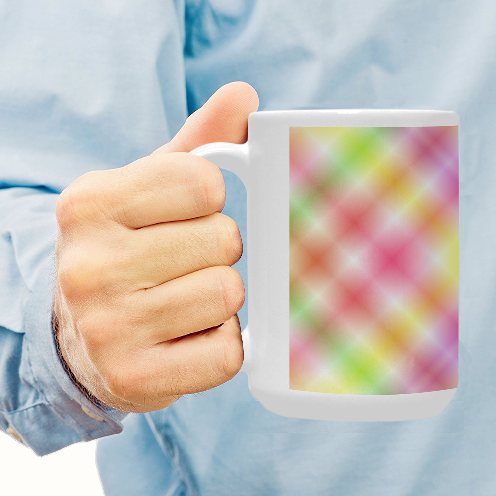 Multicolored Pastel Rainbow Tartan Plaid Custom Ceramic Mug (15OZ)