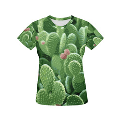 Pricky Pear Cactus With Fruit All Over Print T-Shirt for Women (USA Size) (Model T40)