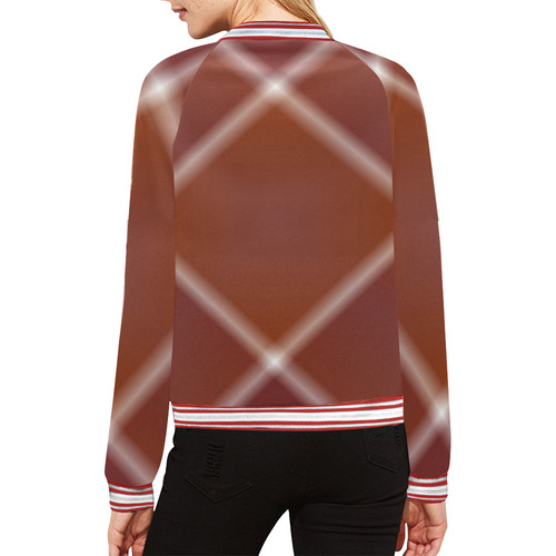 Brown and White Tartan Plaid All Over Print Bomber Jacket for Women (Model H21)