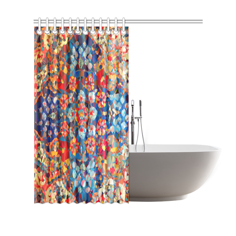 Red Blue Gold Stained Glass Geometric Art Shower Curtain 69"x70"