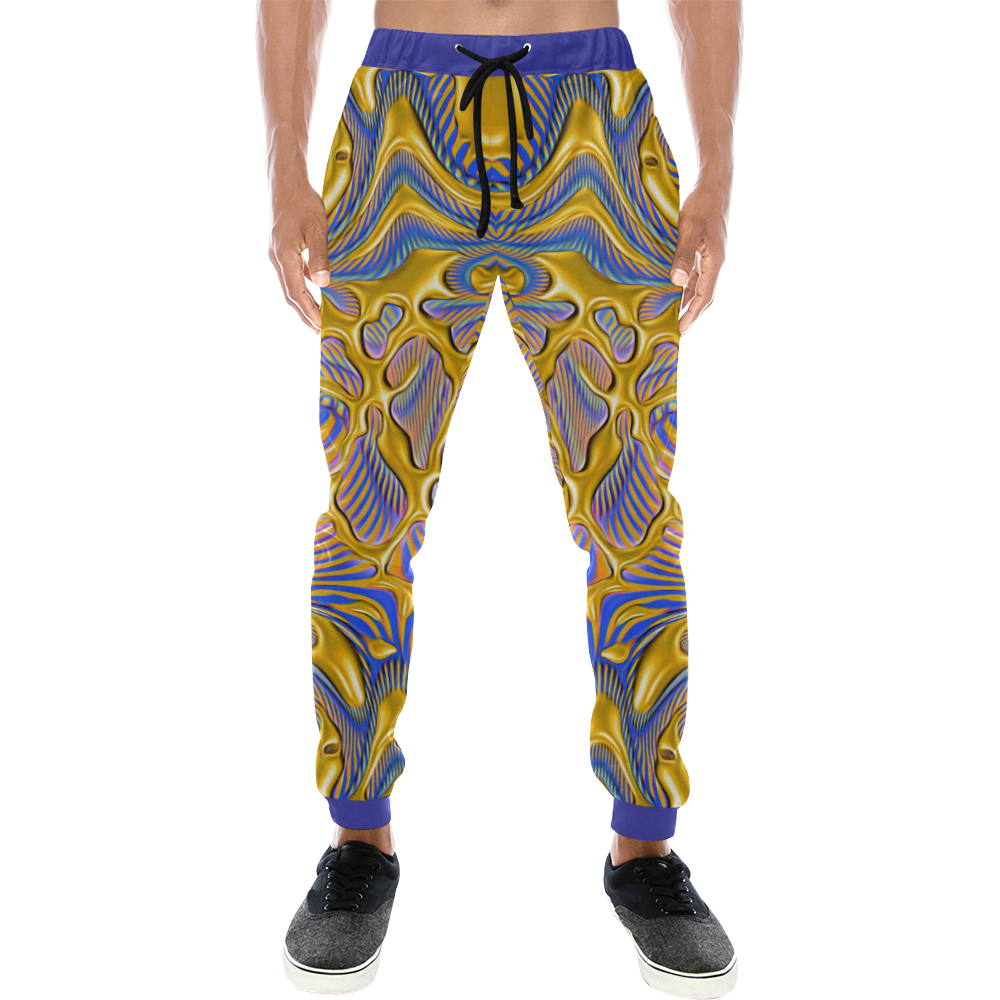 Blue and Gold Psychedelic Slime Men's All Over Print Sweatpants (Model L11)