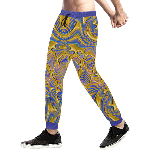 Blue and Gold Psychedelic Slime Men's All Over Print Sweatpants (Model L11)