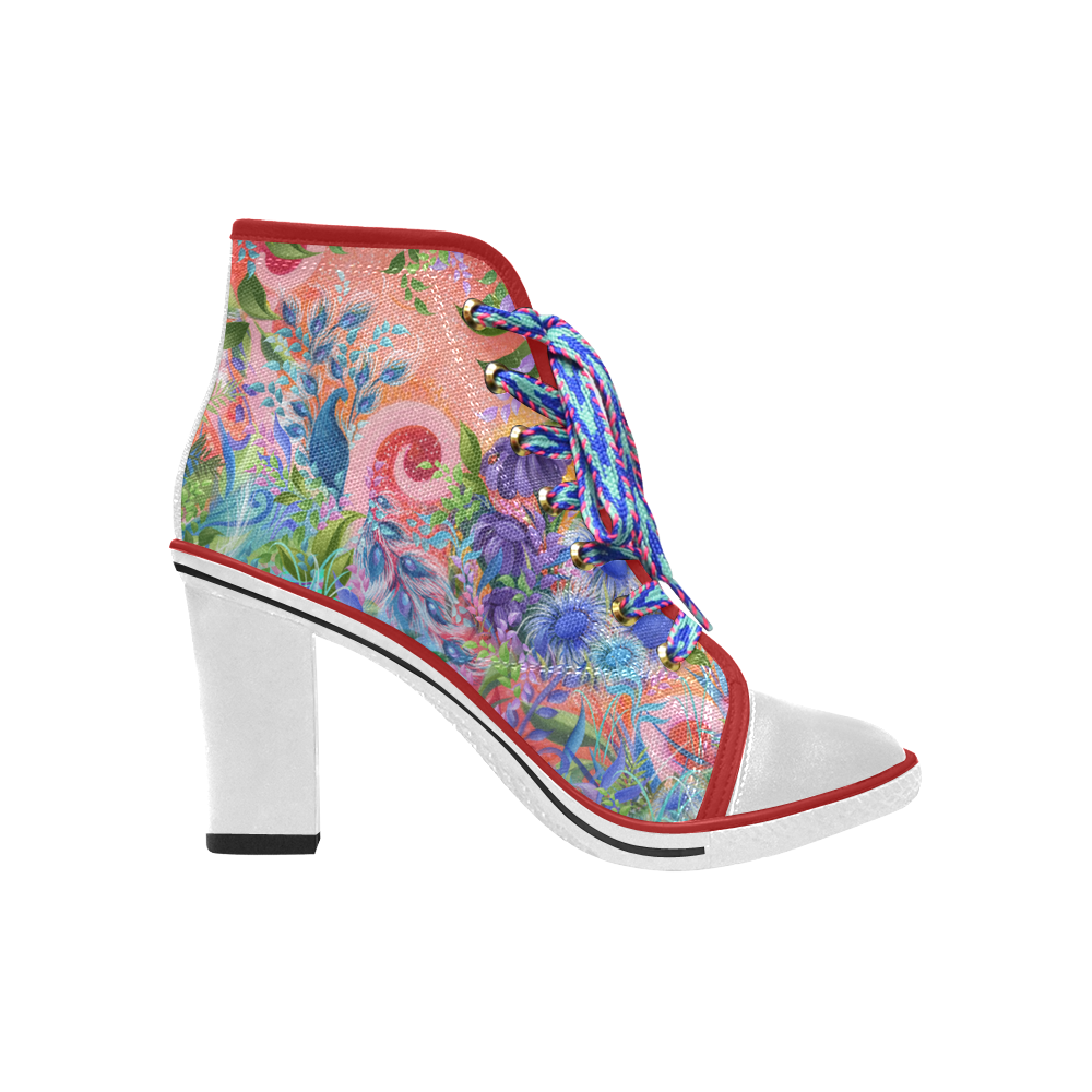 Colorful Spring Print Shoe Boots Women's Lace Up Chunky Heel Ankle ...