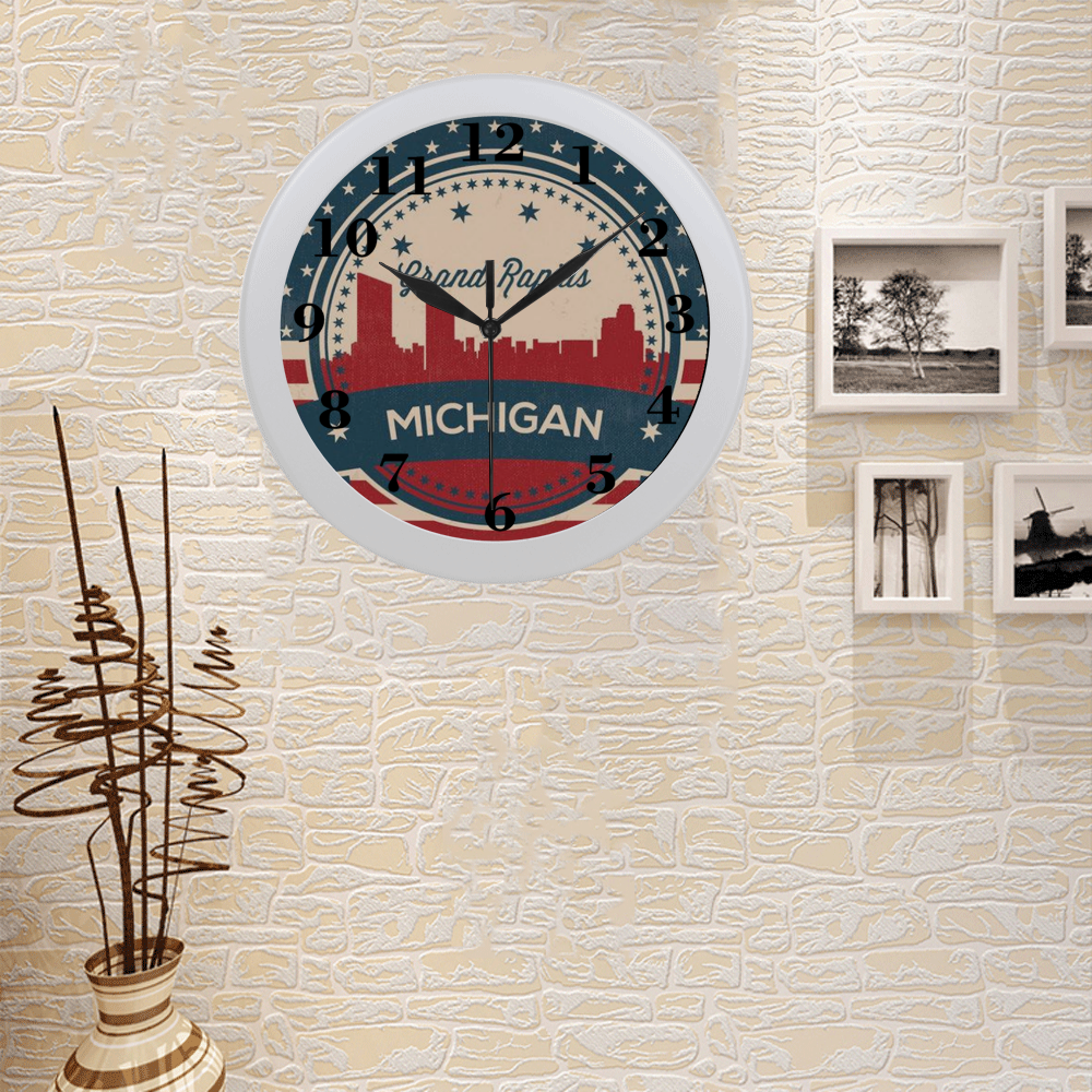 Retro Grand Rapids Michigan Skyline Circular Plastic Wall clock