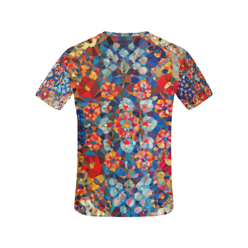 Red Blue Gold Stained Glass Geometric Art All Over Print T-Shirt for Women (USA Size) (Model T40)