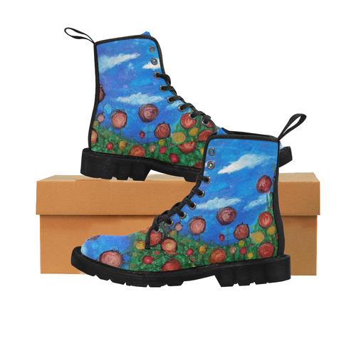 Flower field Martin Boots for Women (Black) (Model 1203H)
