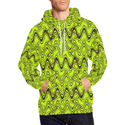 Yellow and Black Waves All Over Print Hoodie for Men/Large Size (USA Size) (Model H13)