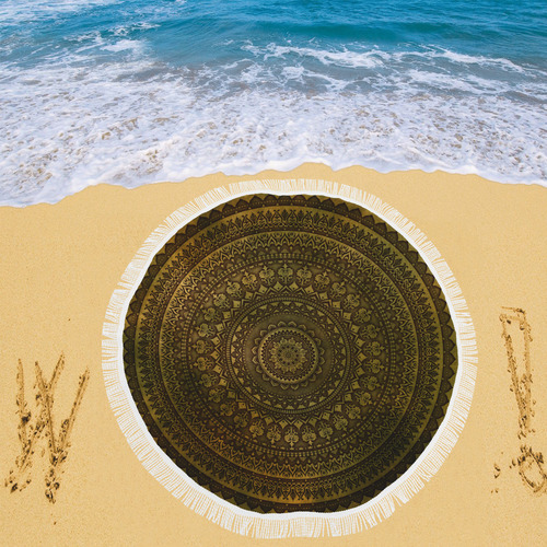 Mandala lime brown Circular Beach Shawl 59"x 59"