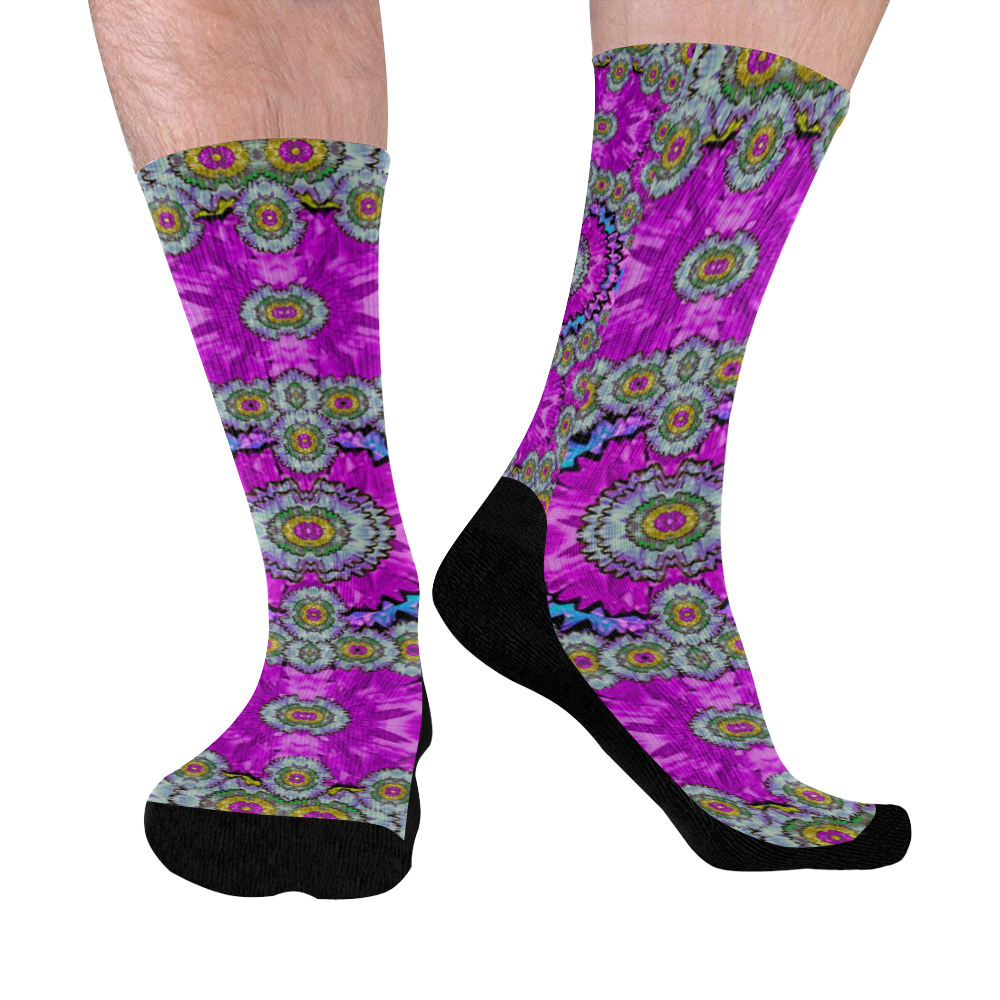 Spring time in colors and decorative fantasy bloom Mid-Calf Socks (Black Sole)