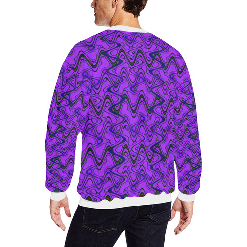 Purple and Black Waves Men's Oversized Fleece Crew Sweatshirt/Large Size(Model H18)