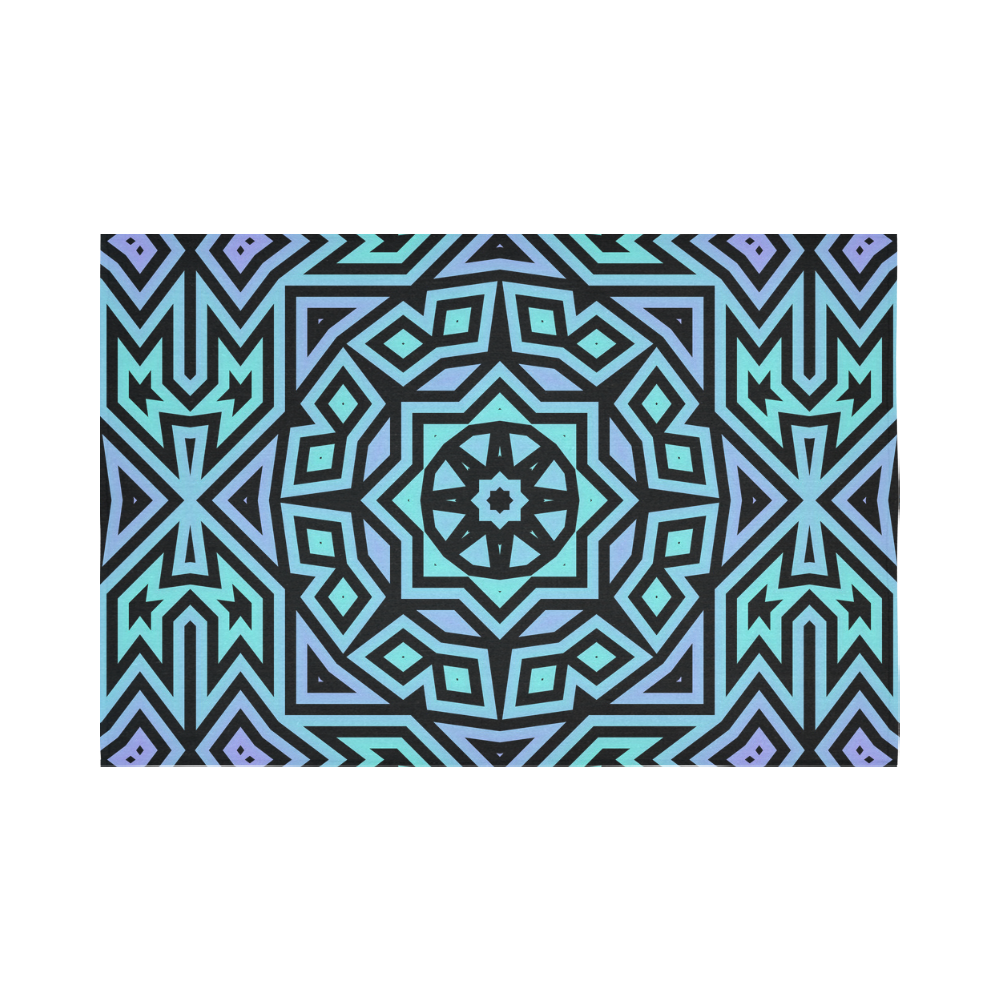 Aqua and Lilac Tribal Cotton Linen Wall Tapestry 90"x 60"