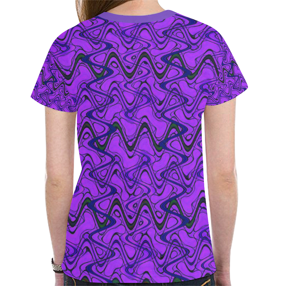 Purple and Black Waves New All Over Print T-shirt for Women (Model T45)