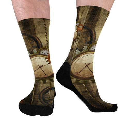 Steampunk, wonderful noble desig, clocks and gears Mid-Calf Socks (Black Sole)