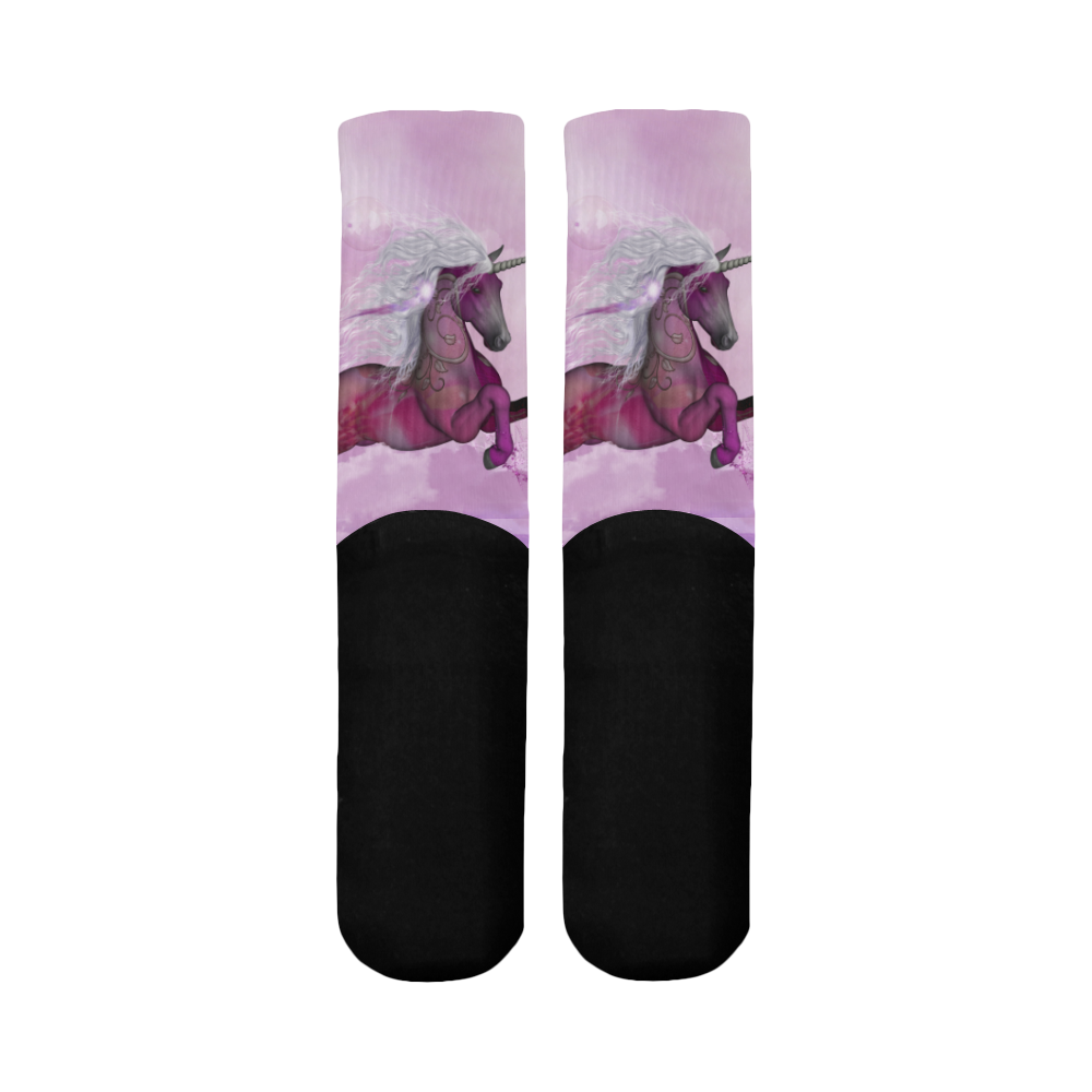Awesome unicorn in violet colors Mid-Calf Socks (Black Sole)