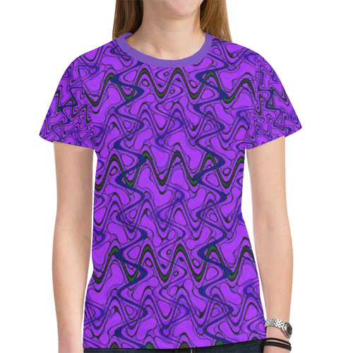 Purple and Black Waves New All Over Print T-shirt for Women (Model T45)
