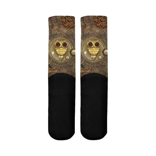 Steampunk, wonderful owl,clocks and gears Mid-Calf Socks (Black Sole)