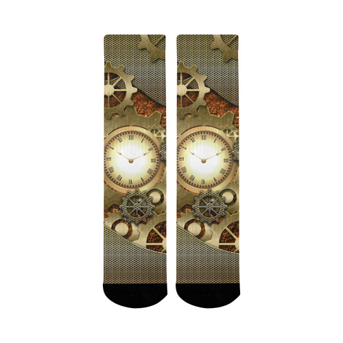 Steampunk in gold Mid-Calf Socks (Black Sole)