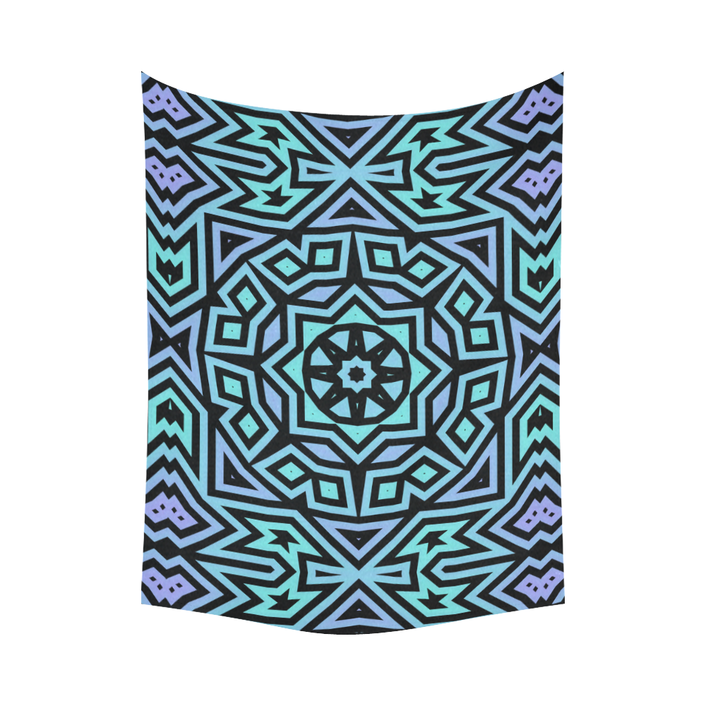 Aqua and Lilac Tribal Cotton Linen Wall Tapestry 80"x 60"