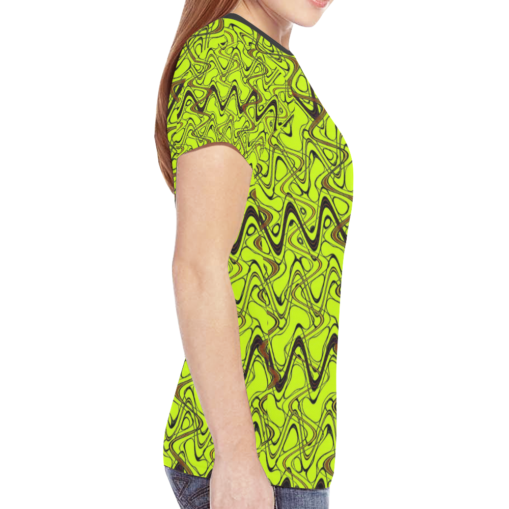 Yellow and Black Waves New All Over Print T-shirt for Women (Model T45)