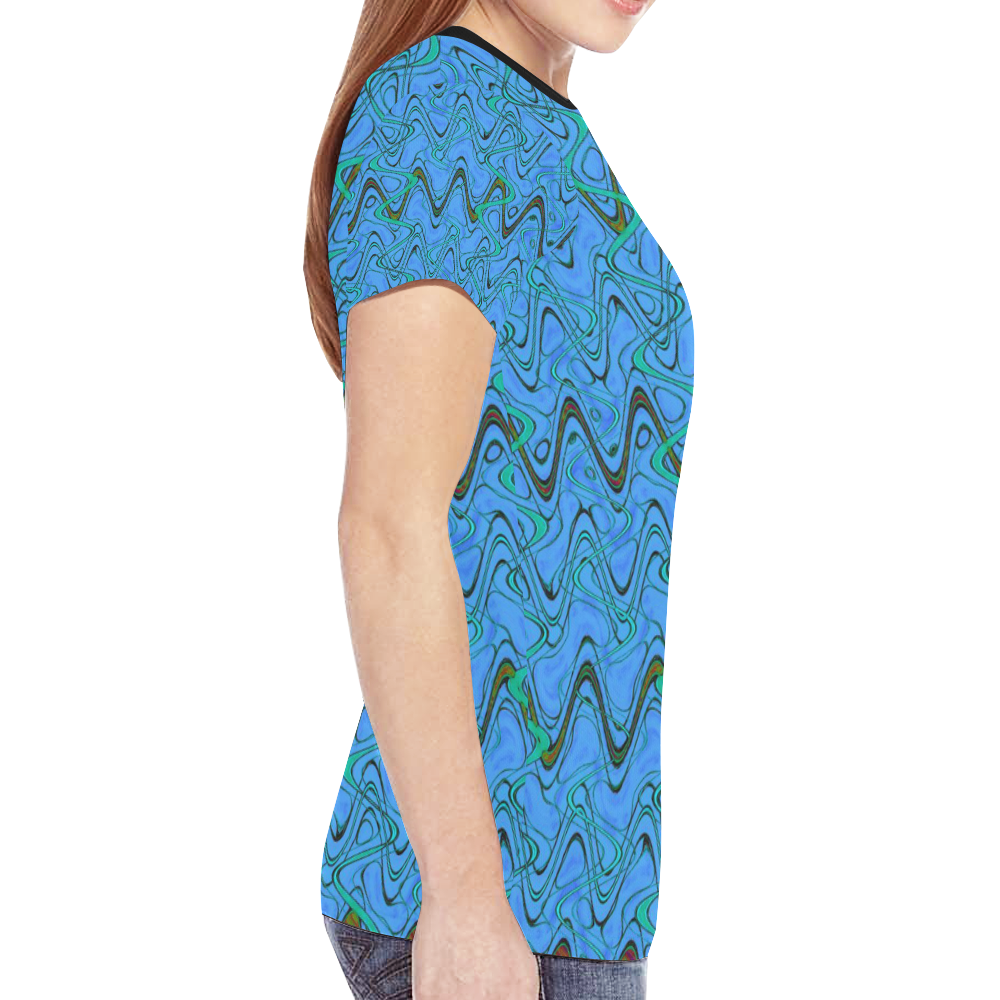 Blue Green and Black Waves New All Over Print T-shirt for Women (Model T45)