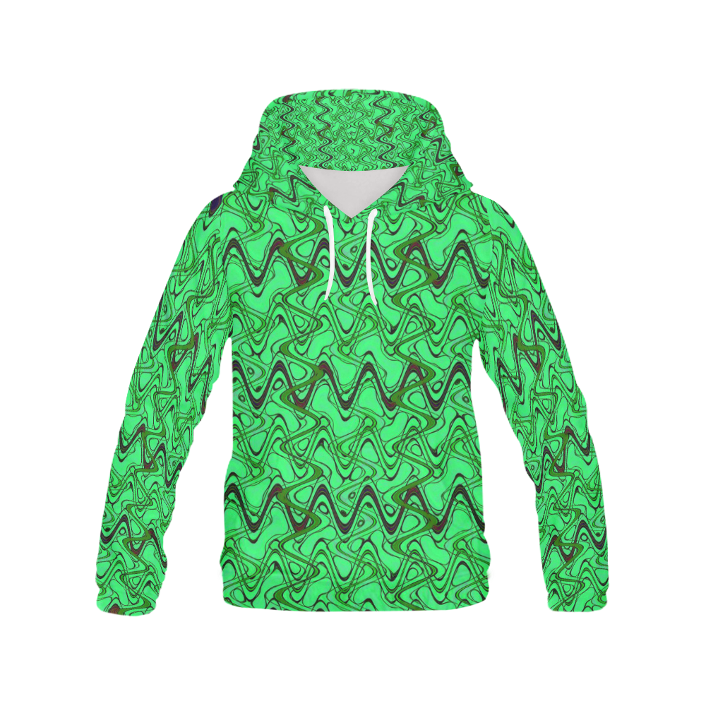 Green and Black Waves All Over Print Hoodie for Men/Large Size (USA Size) (Model H13)