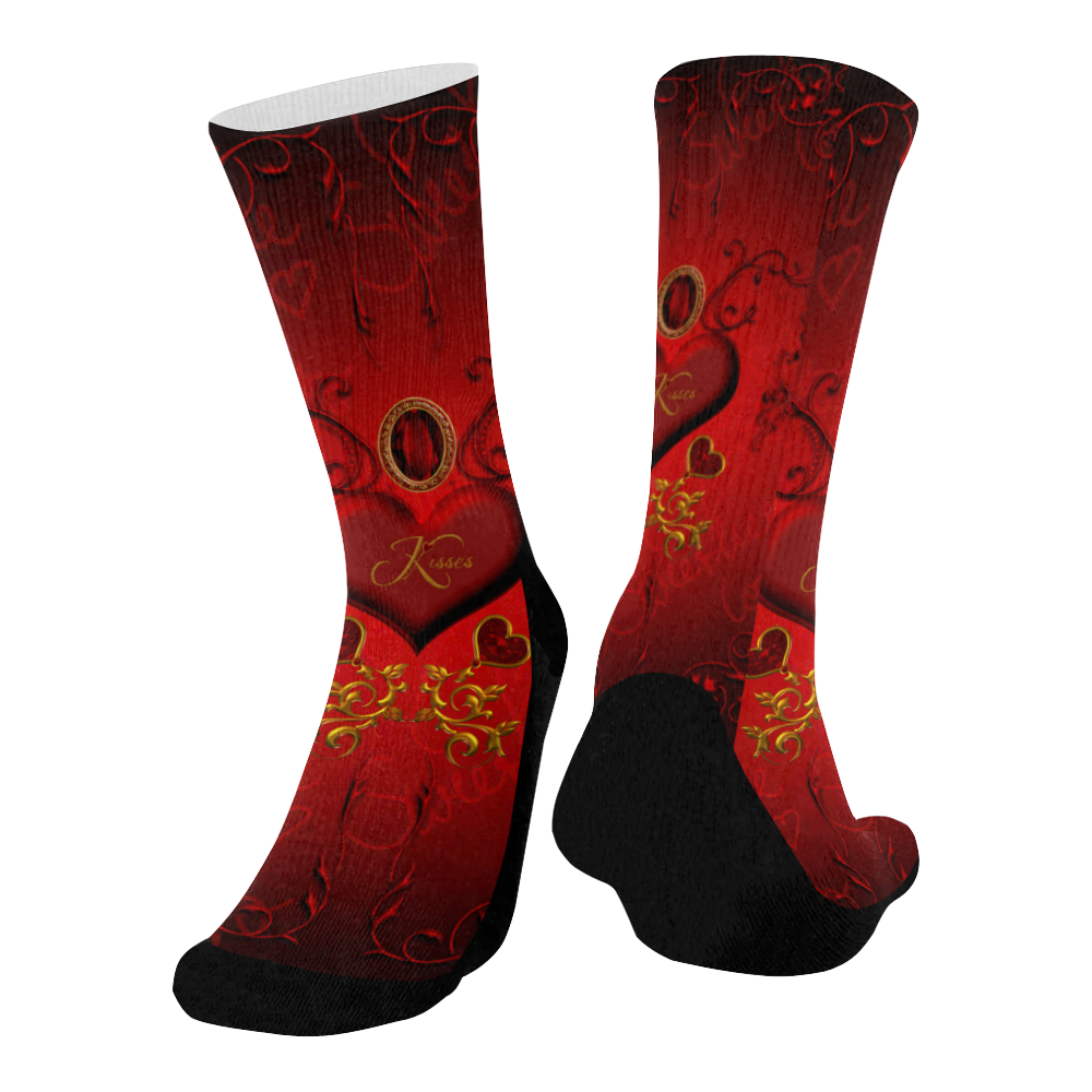 Valentine's day, wonderful heart Mid-Calf Socks (Black Sole)