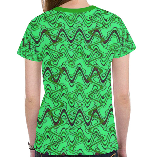 Green and Black Waves New All Over Print T-shirt for Women (Model T45)