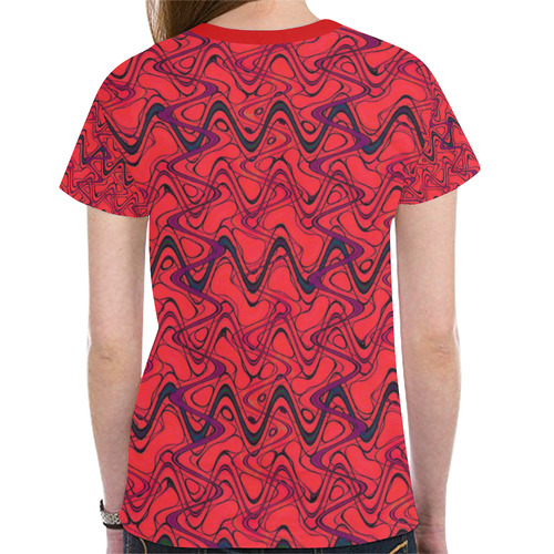 Red and Black Waves New All Over Print T-shirt for Women (Model T45)