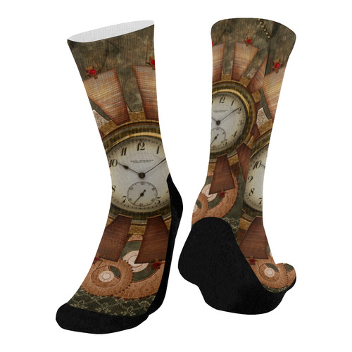 Steampunk, wonderful clocks in noble design Mid-Calf Socks (Black Sole)