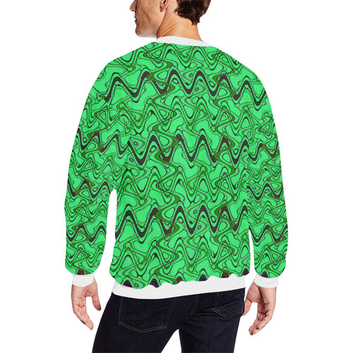 Green and Black Waves Men's Oversized Fleece Crew Sweatshirt (Model H18)