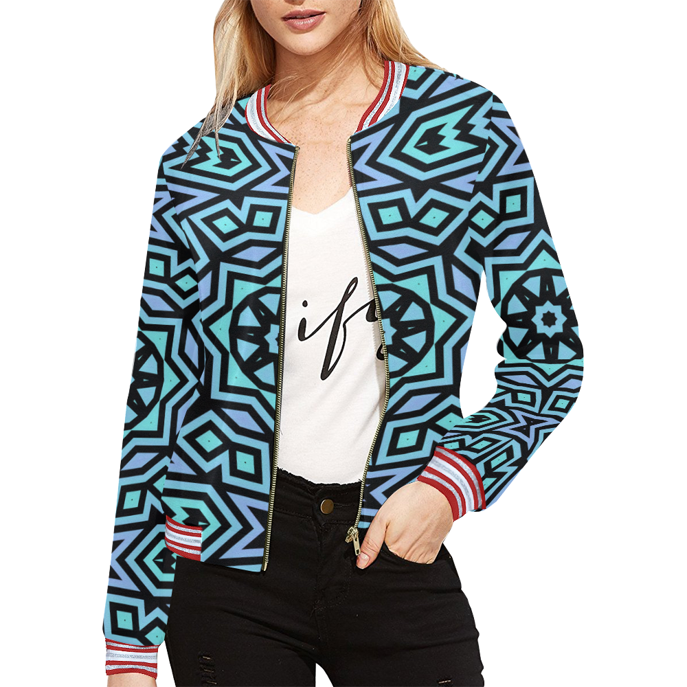 Aqua and Lilac Tribal All Over Print Bomber Jacket for Women (Model H21)